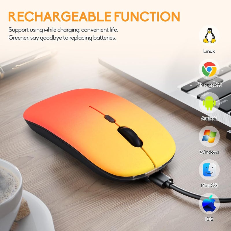 Guiheng Wireless Bluetooth Mouse,LED Dual Mode Rechargeable Silent Slim Laptop Mouse,Portable(BT5.2+USB Receiver) Dual Mode Computer Mice,for Laptop,Desktop Computer,ipad Tablet,Phone,Mac(Rosy glow red) - Image 5